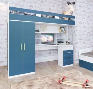 Ліжко горище з робочою зоною та з шафою ДКЧ 1145